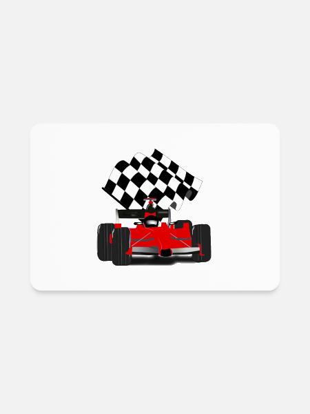 Red Race Car with Checkered Flag - Rectangle Magnet - white - Front