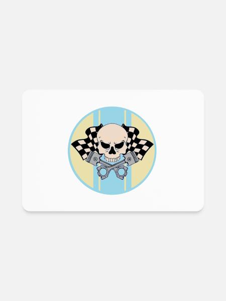Blue racing stripe with skull and pirate pistons - Rectangle Magnet - white - Front