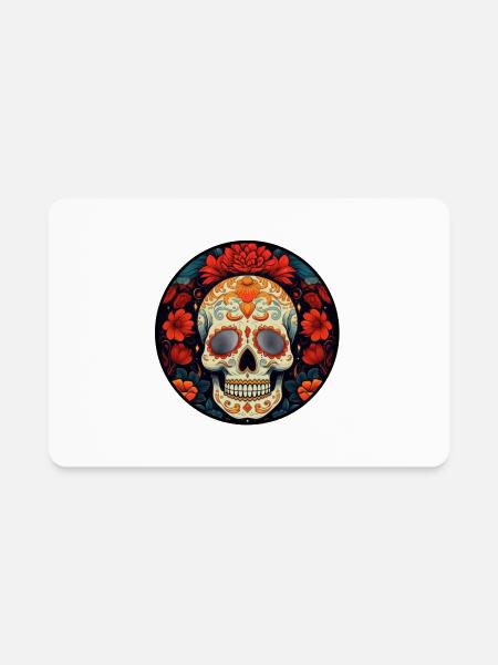 Black Colorful Dia De Los Muertos - Rectangle Magnet - white