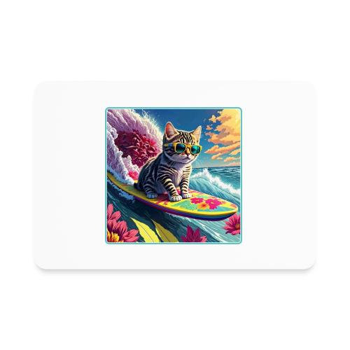 Kitten Surfing A Pink Flower Wave - Rectangle Magnet