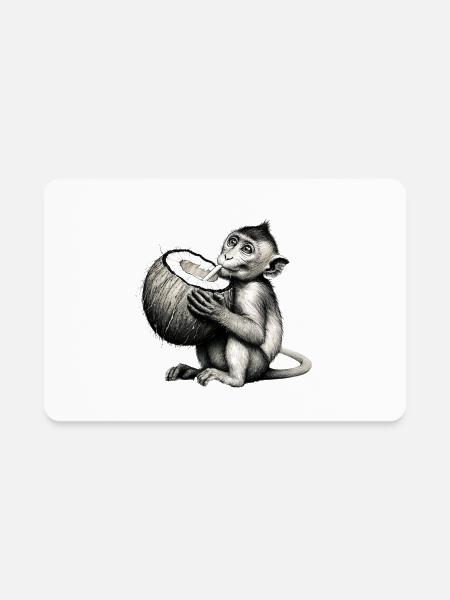 Coconut Milk-Sipping Monkey - Rectangle Magnet - white - Front