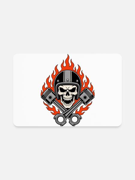 Flaming Skull Biker Crest - Rectangle Magnet - white - Front