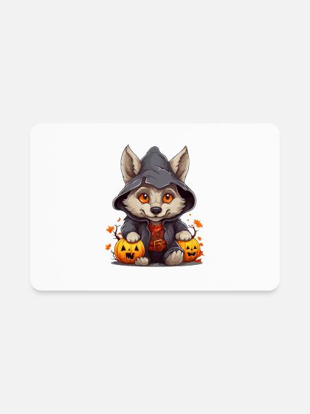 Cute Little Halloween Wolf With Pumpkin Lanterns - Rectangle Magnet - white - Front