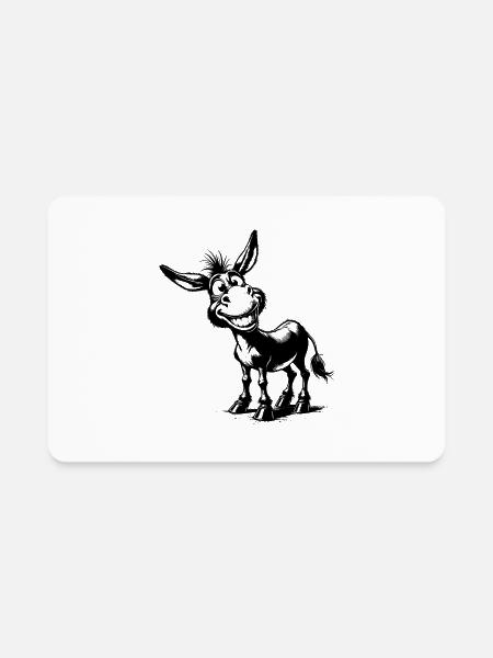 Grinning Donkey Funny Pencil Drawing - Rectangle Magnet - white - Front