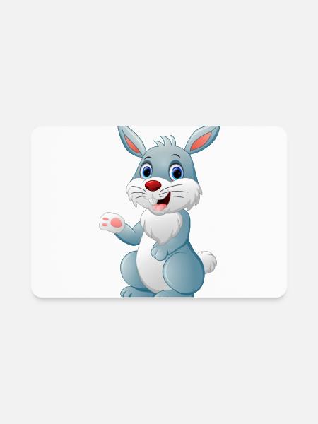 Cute Blue Bunny Waving Easter Cartoon Art - Rectangle Magnet - white - Front
