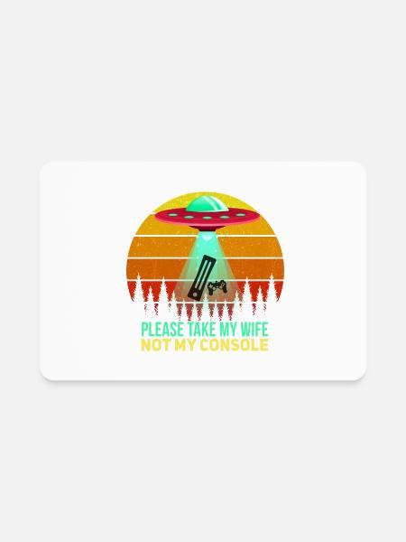 Funny Console Player Ufo Alien Motif - Rectangle Magnet - white - Front