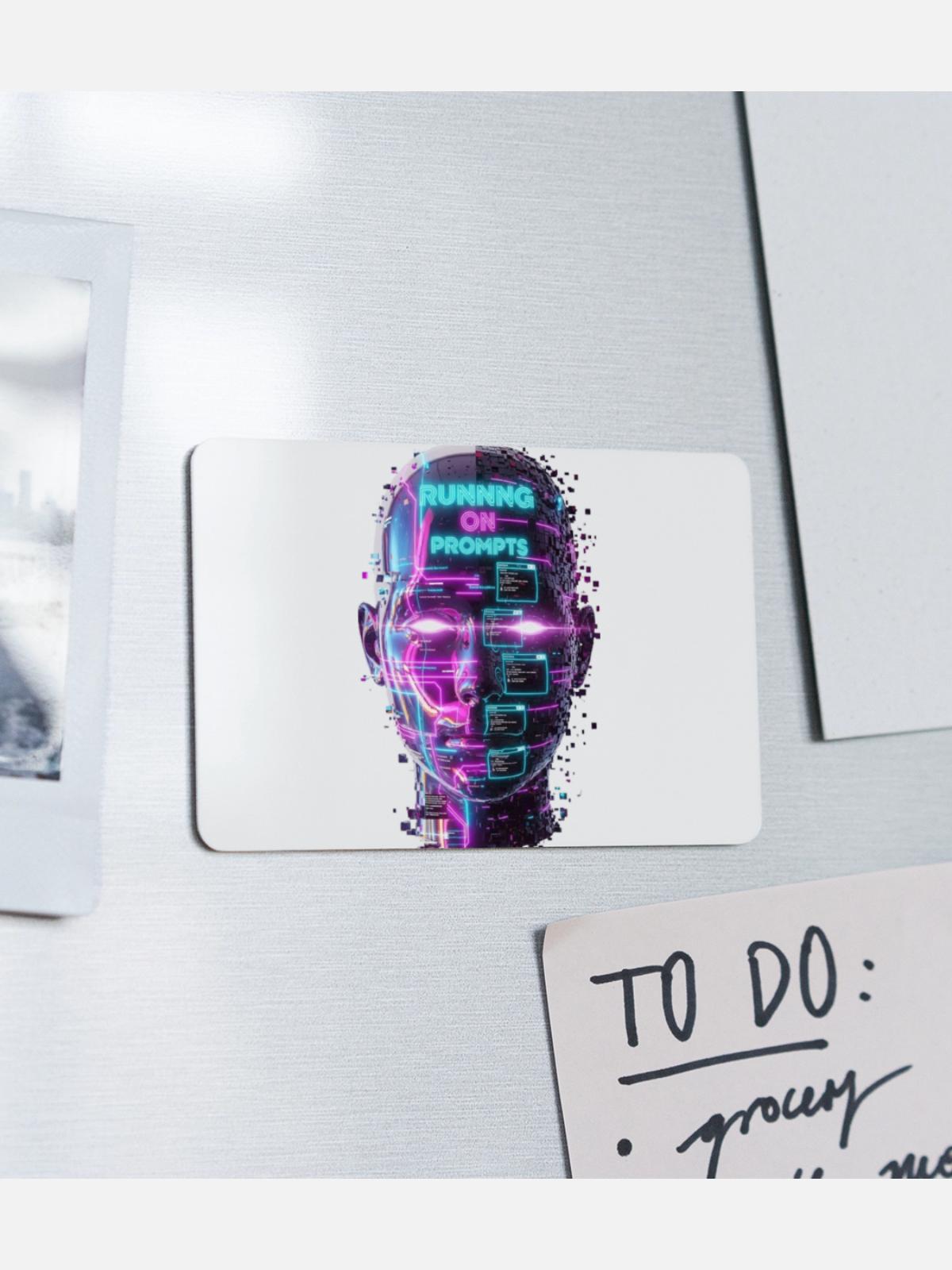 Neon Prompts AI Head - Rectangle Magnet - white - Front