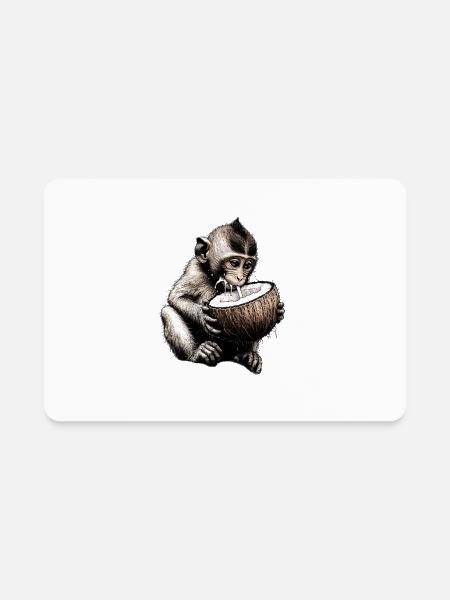 Coconut Milk-Sipping Monkey - Rectangle Magnet - white - Front