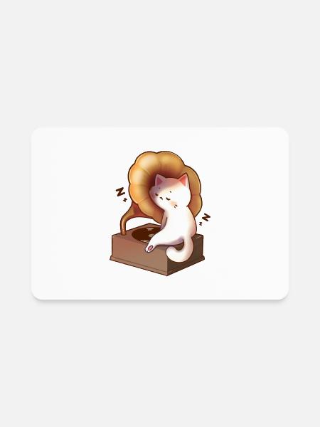 Cat Napping In Record Player - Rectangle Magnet - white - Front