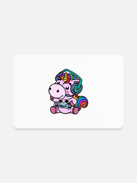 Cute Unicorn Playing Videogames Gaming Console - Rectangle Magnet - white - Front