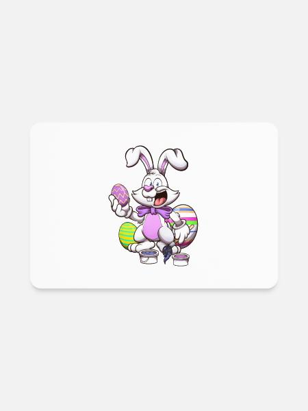 Smiling Easter Bunny With Easter Eggs - Rectangle Magnet - white - Front