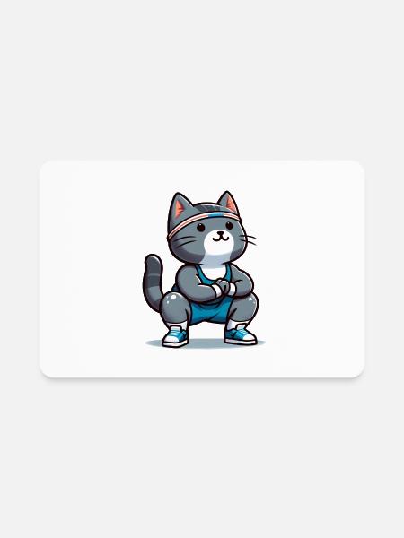 Grey Cat Squats: Flex & Stretch - Rectangle Magnet - white - Front