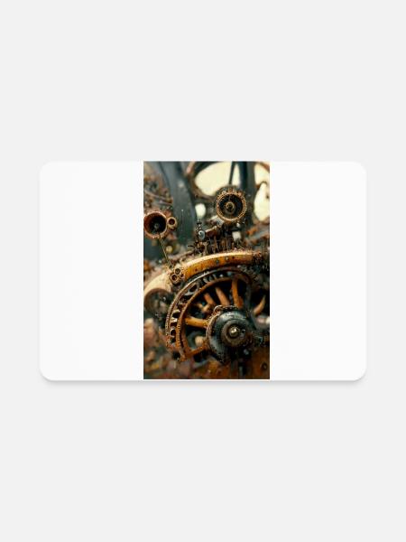 Metal steampunk mechanism of clockwork gears and - Rectangle Magnet - white - Front