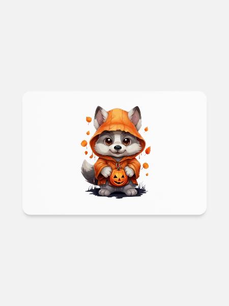 Cute Halloween Wolf With Pumpkin Lanterns - Rectangle Magnet - white - Front