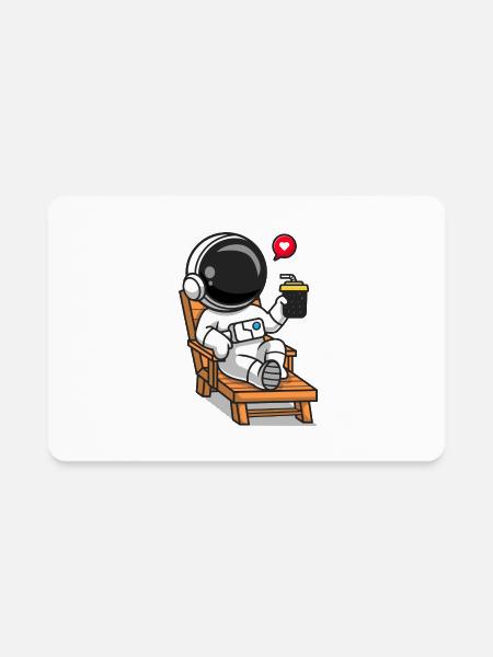 Cute Astronaut On Beach Bench With Juice Cartoon - Rectangle Magnet - white - Front