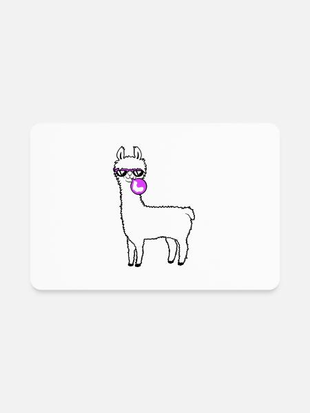 Llama Chewing Gum Blowing Bubble Gum Alpaca Cool - Rectangle Magnet - white - Front