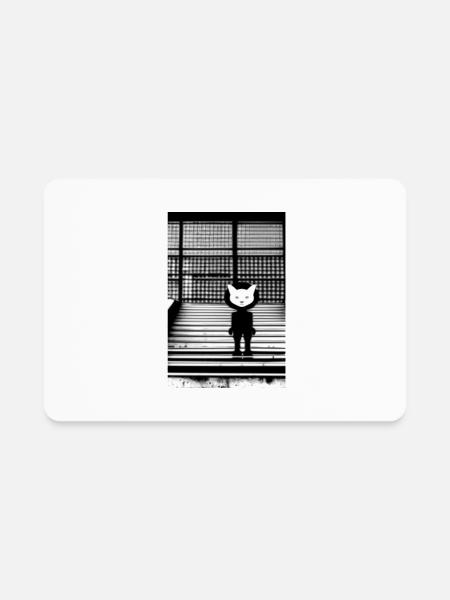 White Cat in Hoodie Standing on the Steps - Street - Rectangle Magnet - white