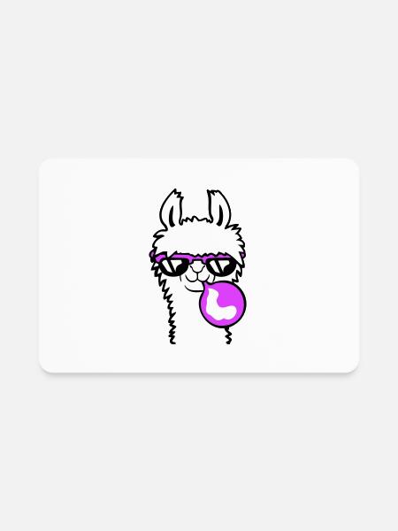 Llama Chewing Gum Blowing Bubble Gum Alpaca Cool - Rectangle Magnet - white - Front