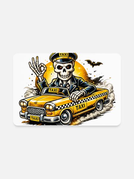 Skeleton Taxi Driver Retro Vintage Cab Driver Hall - Rectangle Magnet - white - Front