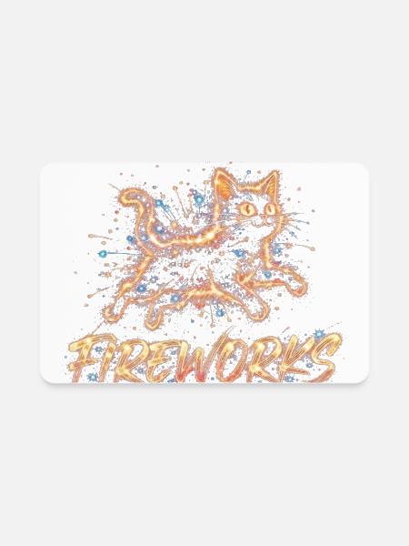 Neon Cat Fireworks - Rectangle Magnet - white - Front