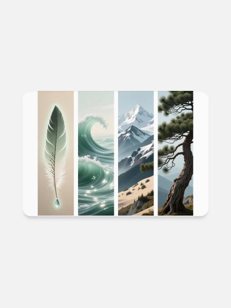 Elemental Nature Feather Wave Mountain Pine Art  - Rectangle Magnet - white - Front