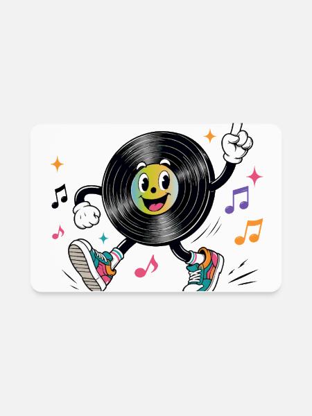 Fun Retro-Style Vinyl Record with Musical Notes - Rectangle Magnet - white - Front