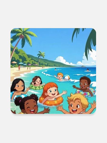 Sunny Beach Buddies Swim Fun - Square Magnet - white