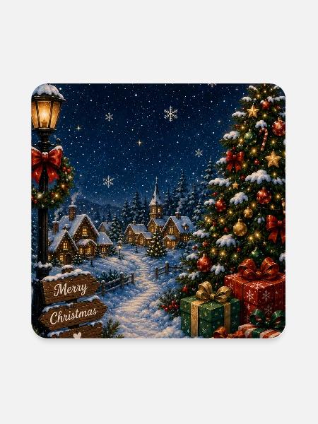 Snowlit Christmas Village - Square Magnet - white - Front