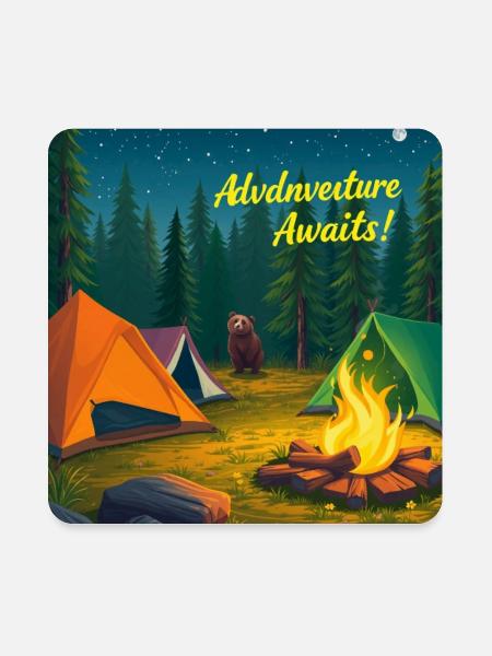 Campfire Adventure Night Scene - Square Magnet - white - Front