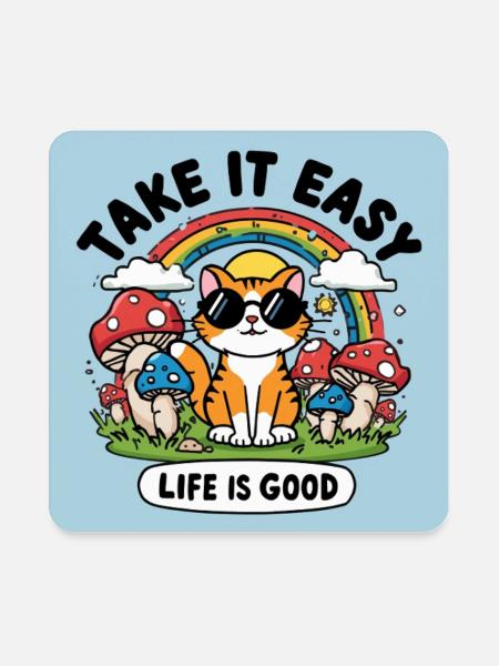 Take It Easy Cat  - Square Magnet - white - Front