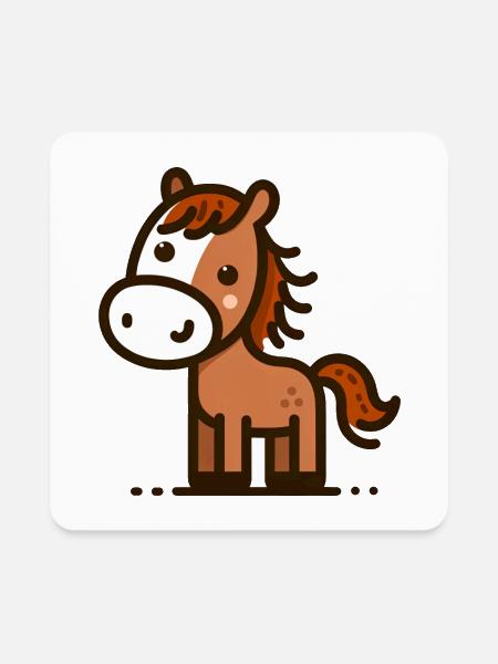 Happy Stick Figure Cheval - Magnet carré - blanc - Devant