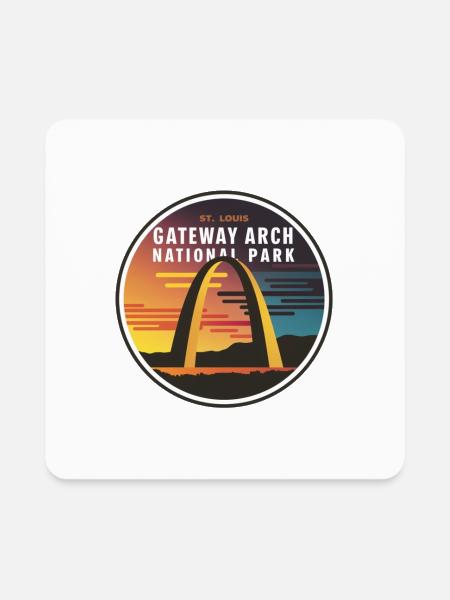 Gateway Arch National Park Round Emblem - Square Magnet - white - Front