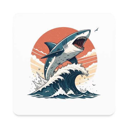 Fierce Shark Breaking Through Waves - Square Magnet