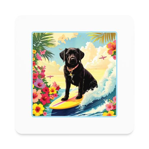 Black Labrador Retriever Surfing - Square Magnet