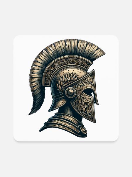 Ancient Warrior Helmet - Square Magnet - white - Front