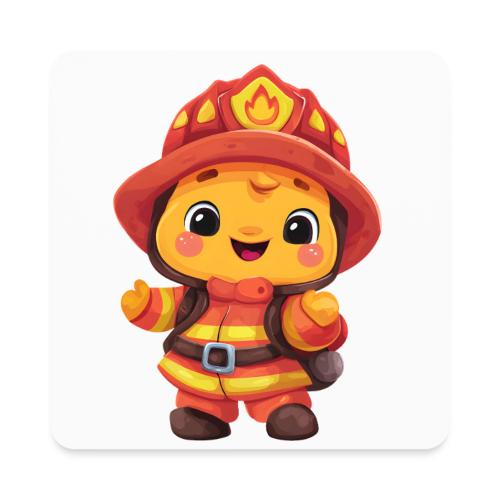 Cute Cartoon Firefighter in Red and Yellow Suit - Square Magnet