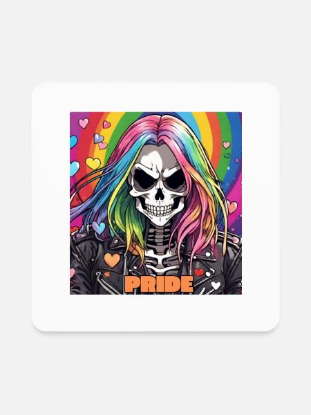 Skelly Pride - Orange - Square Magnet - white