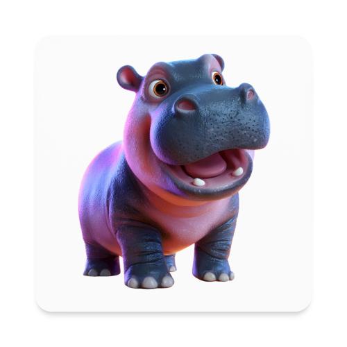 Smiling Cartoon Baby Hippo Standing - Square Magnet