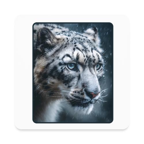 Snow Leopard Blue Eyes Design - Square Magnet