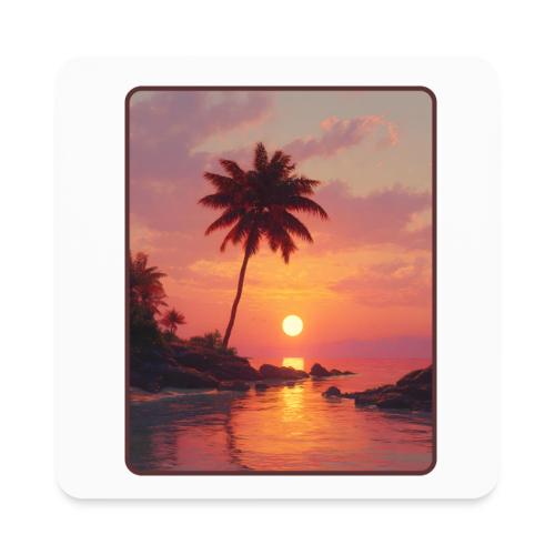 Tropical Beach Sunset Palm Design - Square Magnet