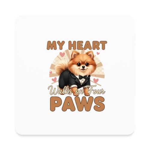 My Heart Walks on Four Paws – Pomeranian tee - Square Magnet