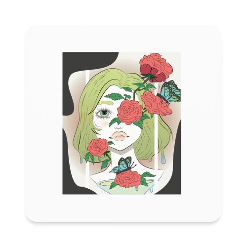 Girl with Rose Vine - Square Magnet
