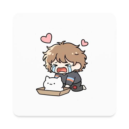 Crying Chibi Boy with Stray Cat - Square Magnet