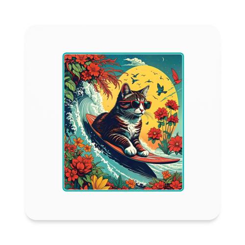 Kitten Surfing In Flowers - Square Magnet