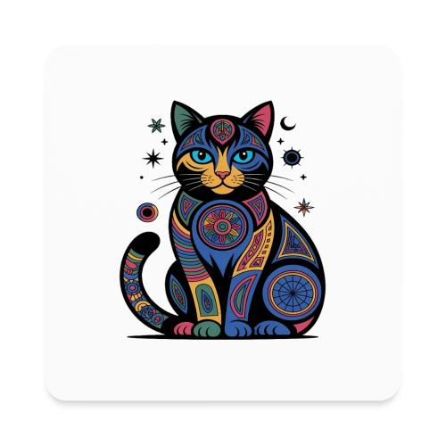 Vibrant Geometric Cat Mandala - Square Magnet