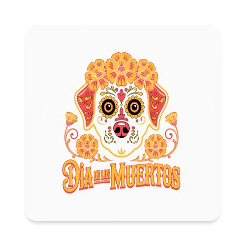 Dia De Los Muertos Dog Skull Flowers - Square Magnet