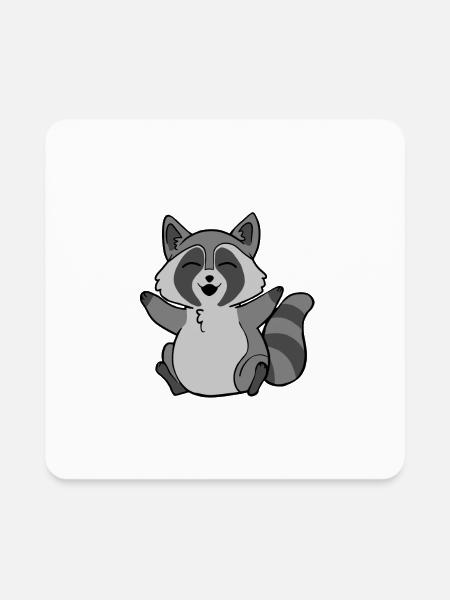 Chibi Raccoon - Square Magnet - white