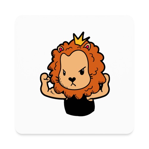 Cute Strong Lion Flexing Muscles - Square Magnet