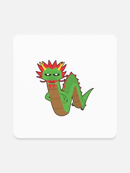 Grumpy Dragon - Square Magnet - white