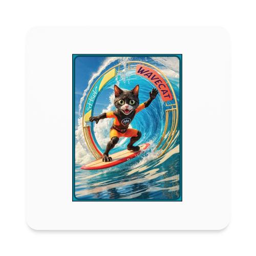 Wavecat Surfing A Wave Portal - Square Magnet